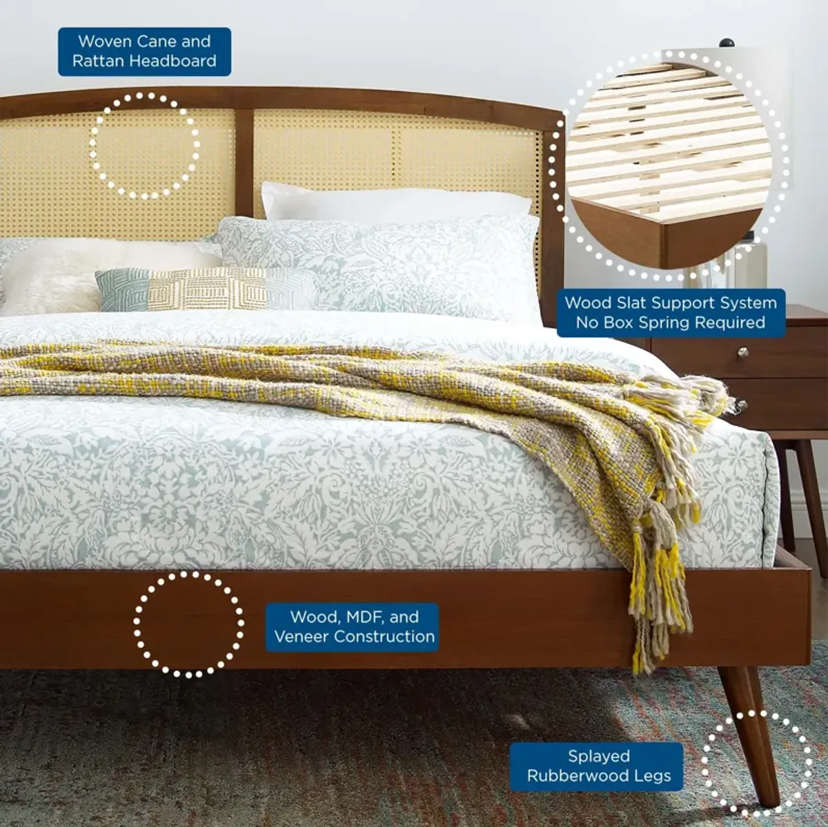 Modway - Sierra Cane and Wood King Platform Bed with Splayed Legs