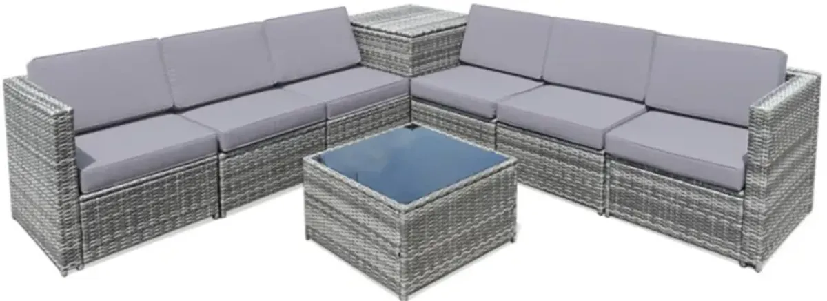 Hivvago 8 Pieces Wicker Sofa Rattan Dining Set Patio Furniture with Storage Table