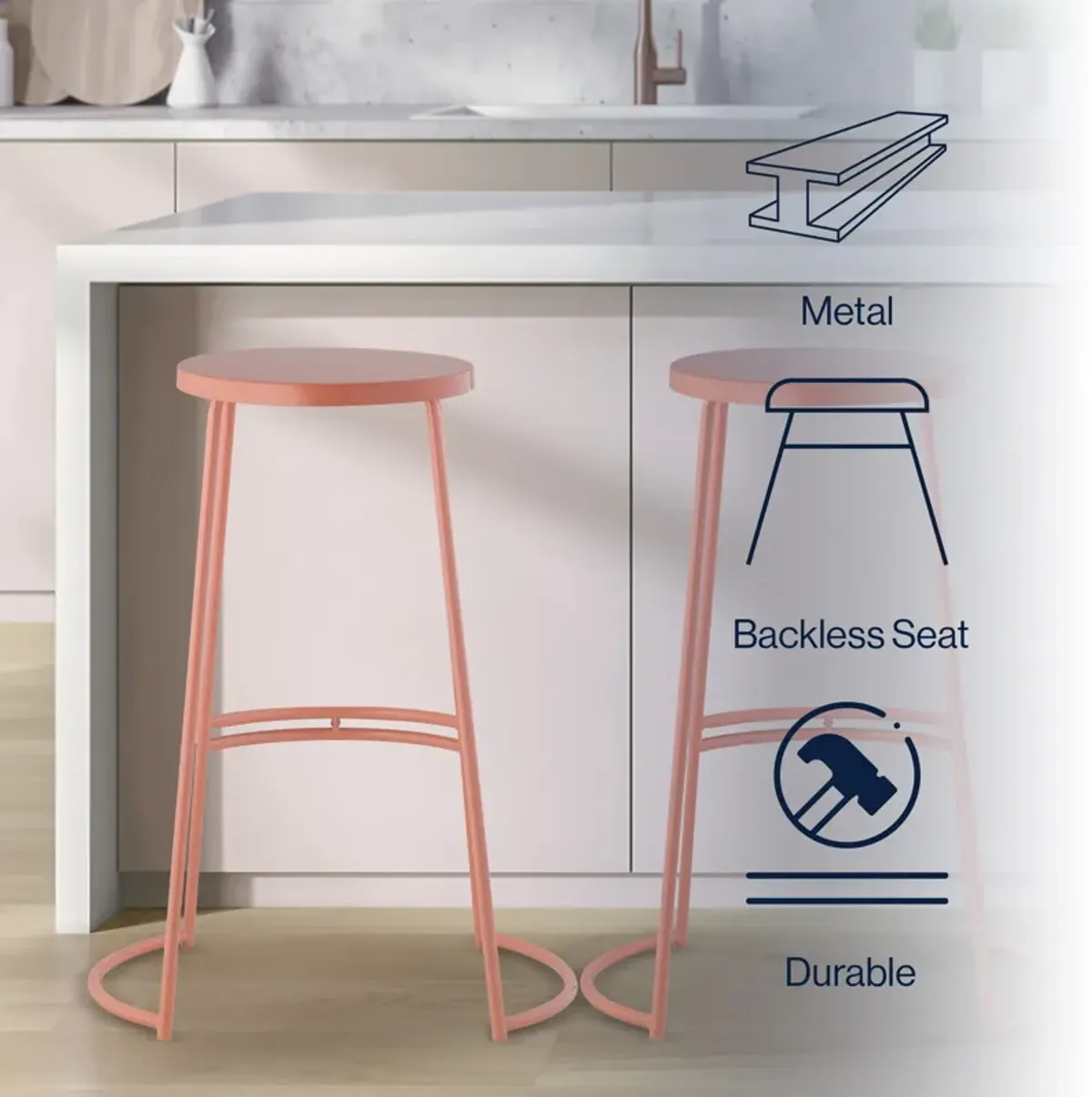 Hula 28.75" Modern Designer Iron Curved Backless Bar Stool