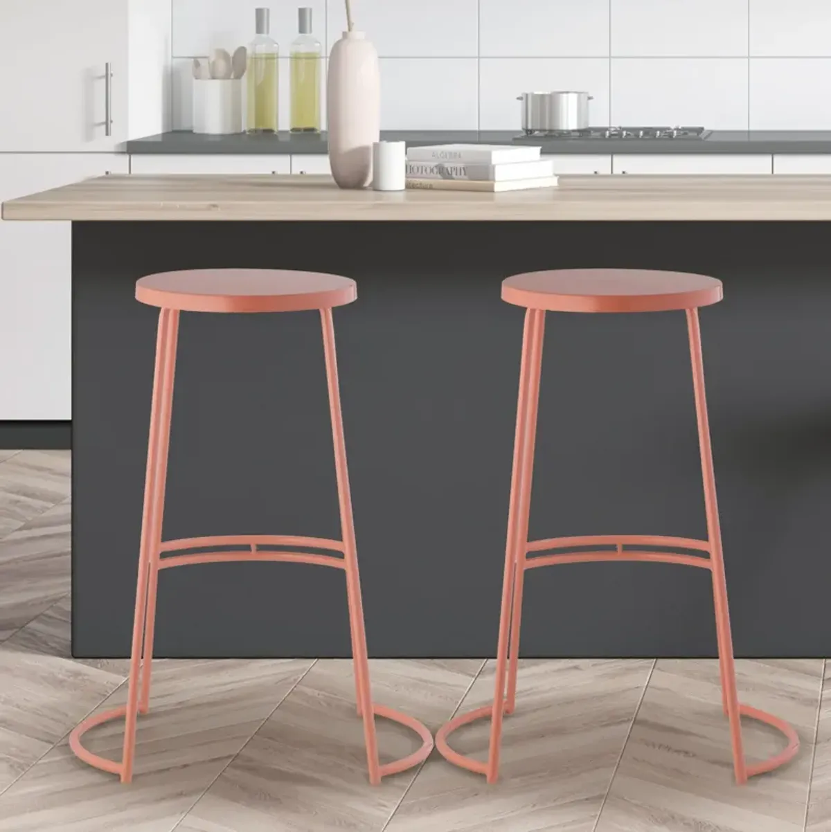 Hula 28.75" Modern Designer Iron Curved Backless Bar Stool