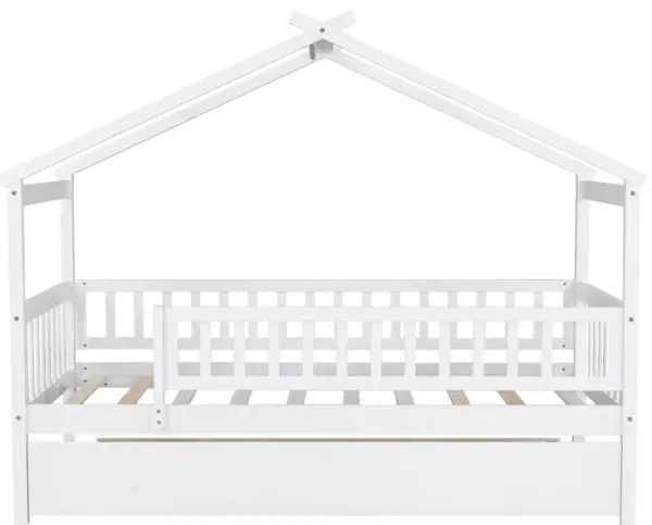 Merax Twin Size Wooden House Bed with Twin Size Trundle