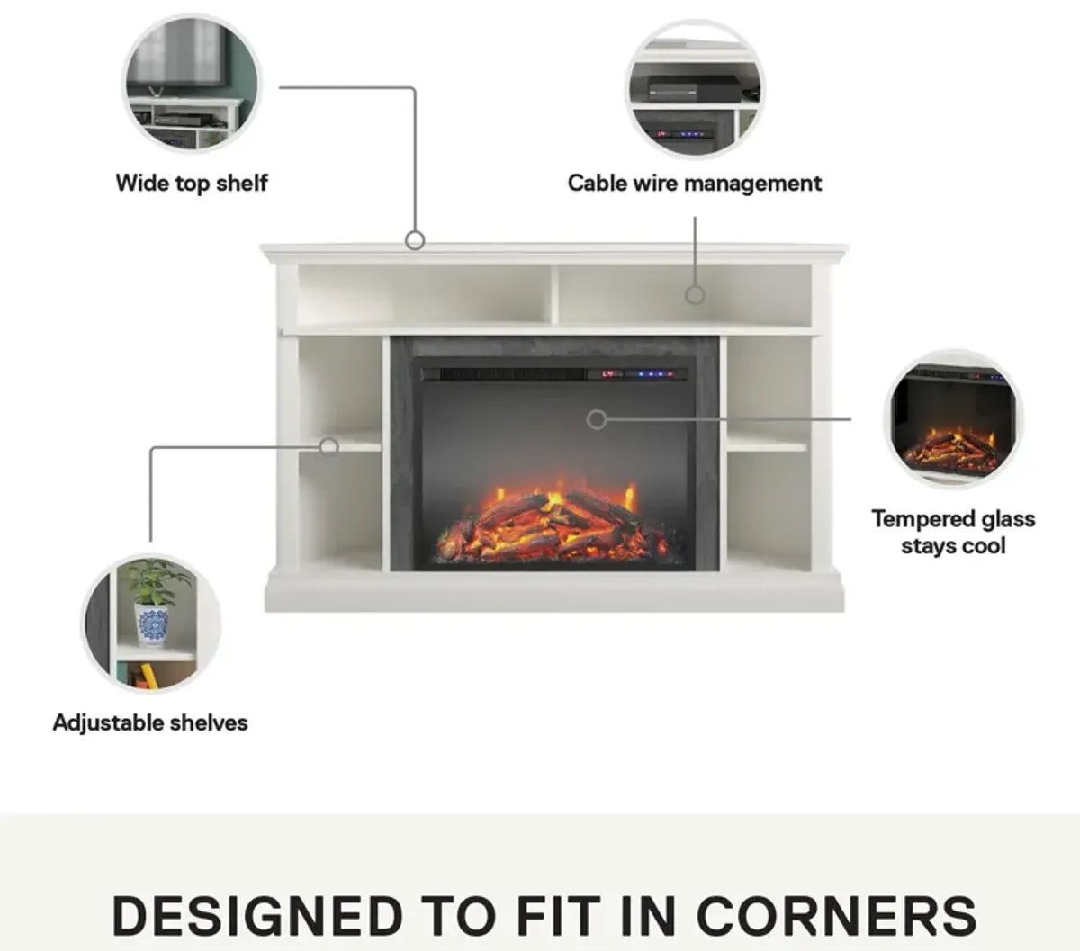 Ameriwood Home Overland Electric Corner Fireplace Space Heater for TVs up to 50"