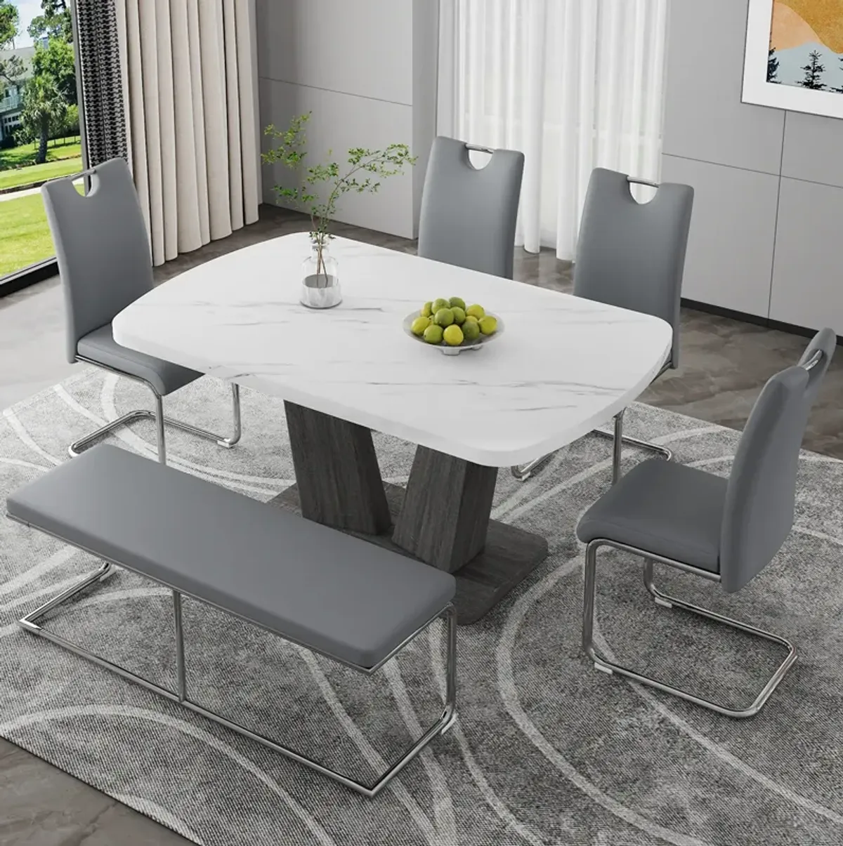 Merax Modern 6 Piece Dining Table Chairs Bench Set