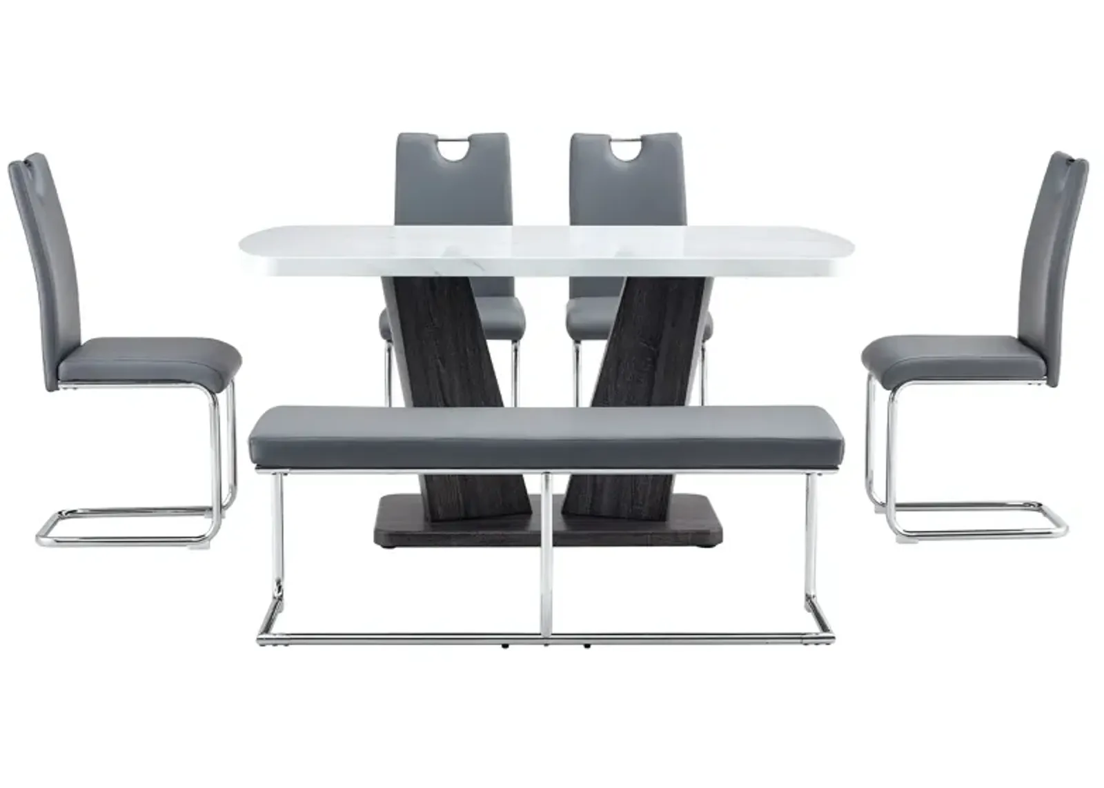 Merax Modern 6 Piece Dining Table Chairs Bench Set