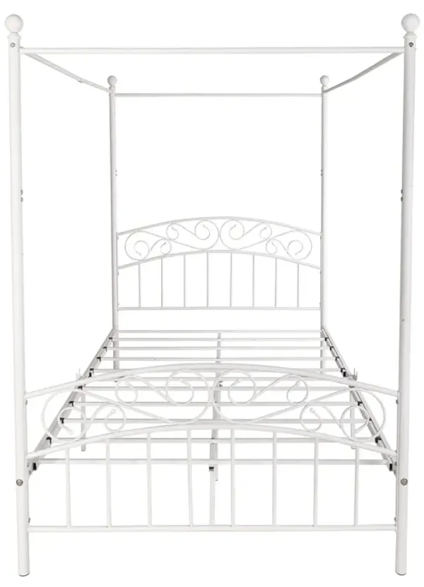 Hivvago FullSized Metal Canopy Bedframe with Rustic Head and Foot Board