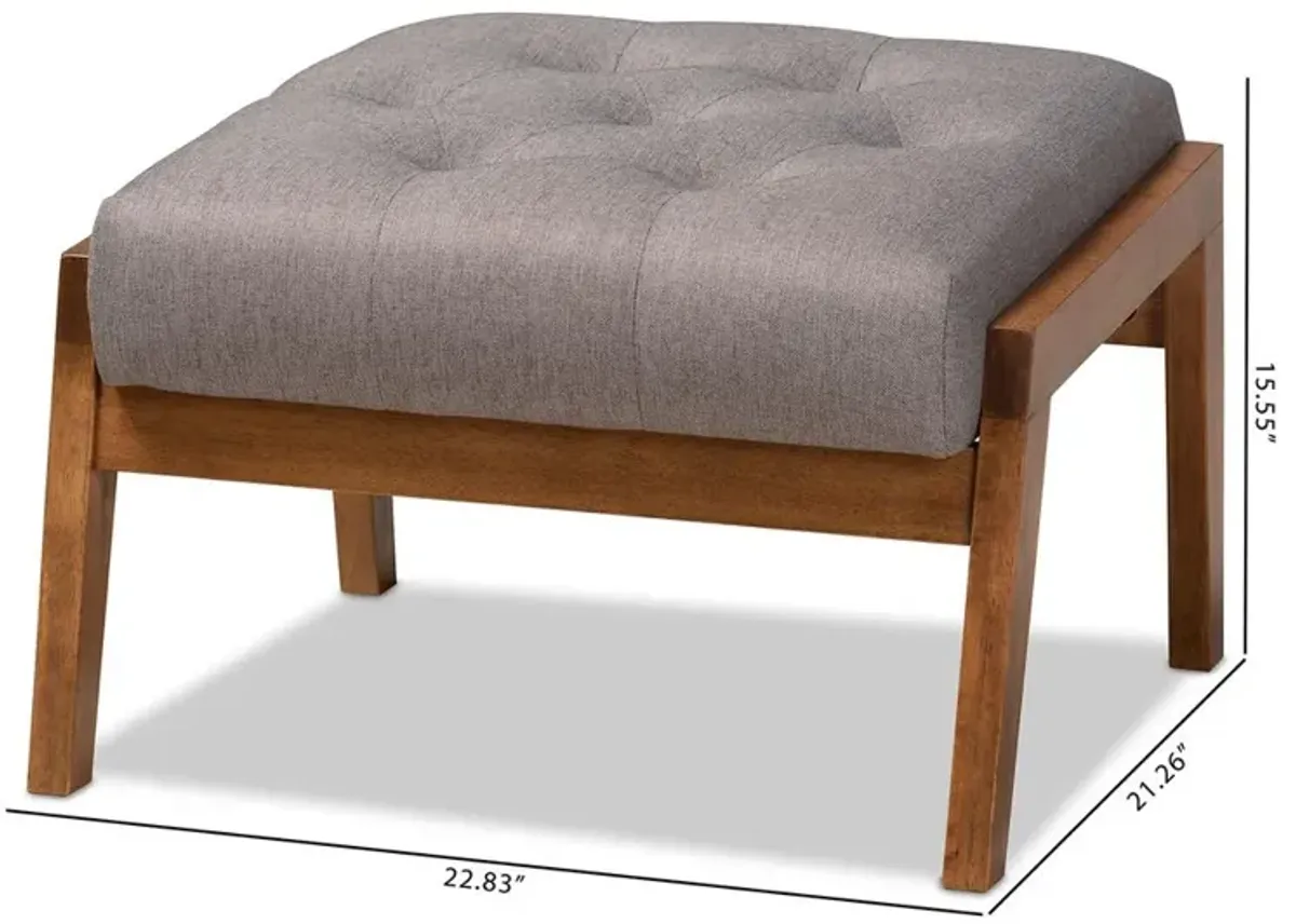 Naeva Mid-Century Modern Grey Fabric Upholstered Walnut Finished Wood Footstool