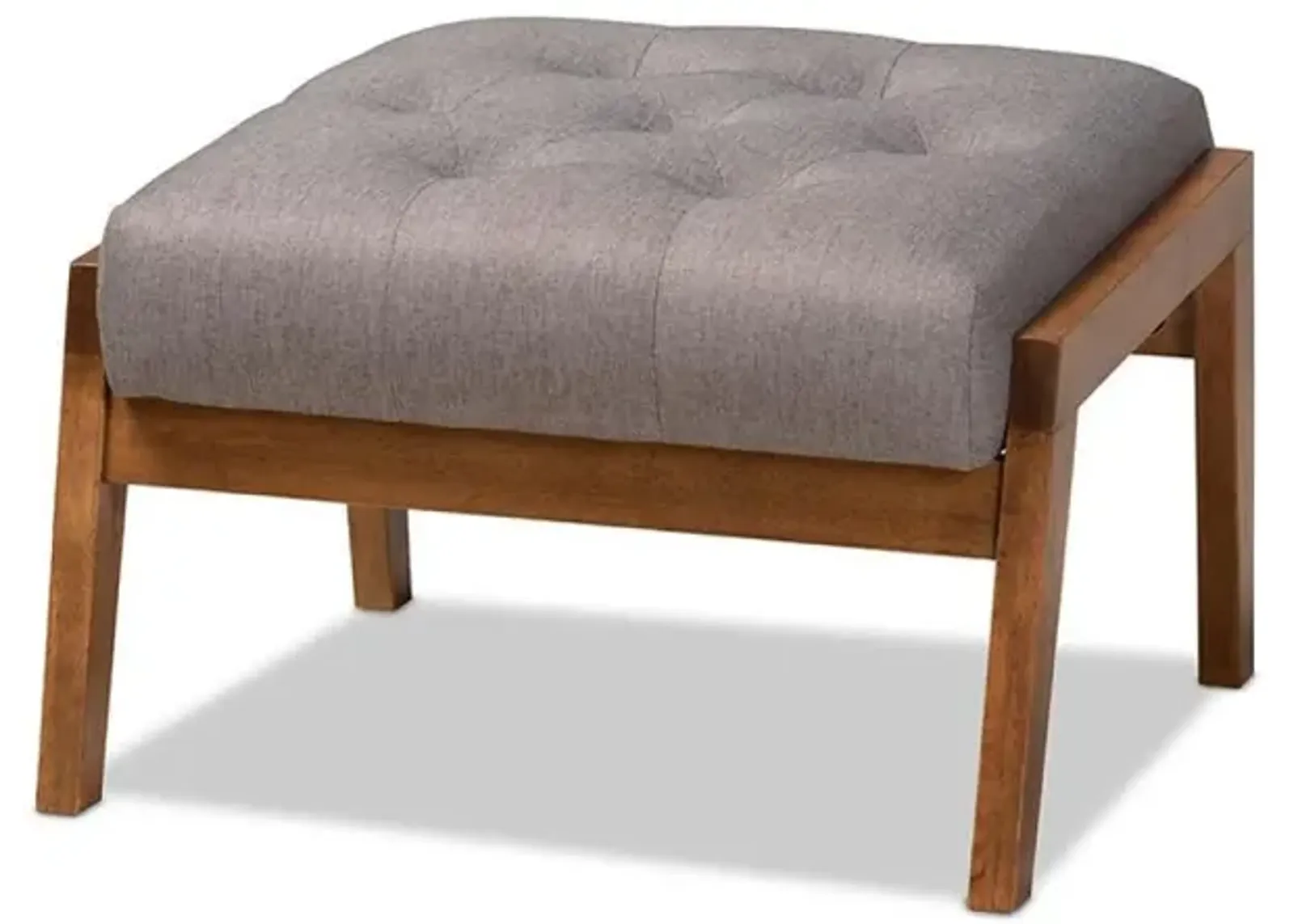 Naeva Mid-Century Modern Grey Fabric Upholstered Walnut Finished Wood Footstool