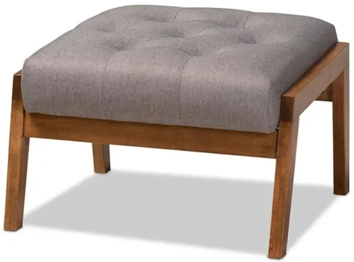 Naeva Mid-Century Modern Grey Fabric Upholstered Walnut Finished Wood Footstool