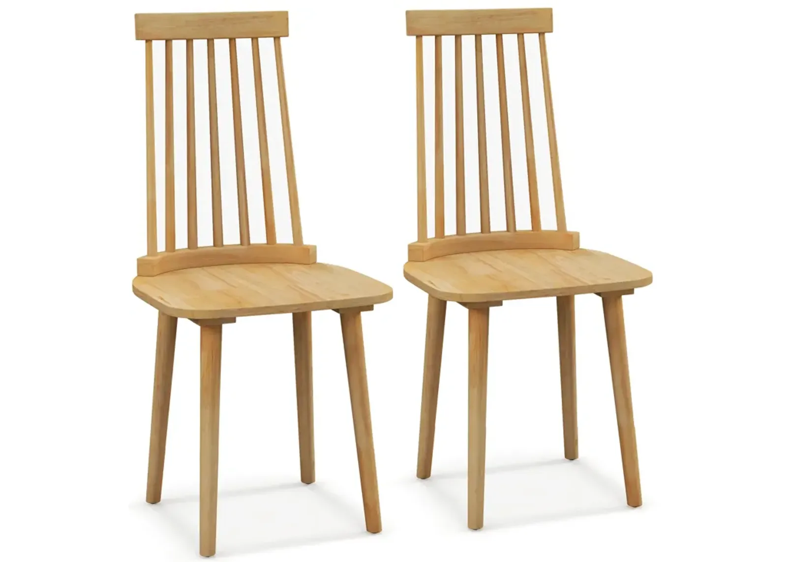 Windsor Dining Chairs Set of 2 with High Spindle Back and Natural Rubber Wood Legs