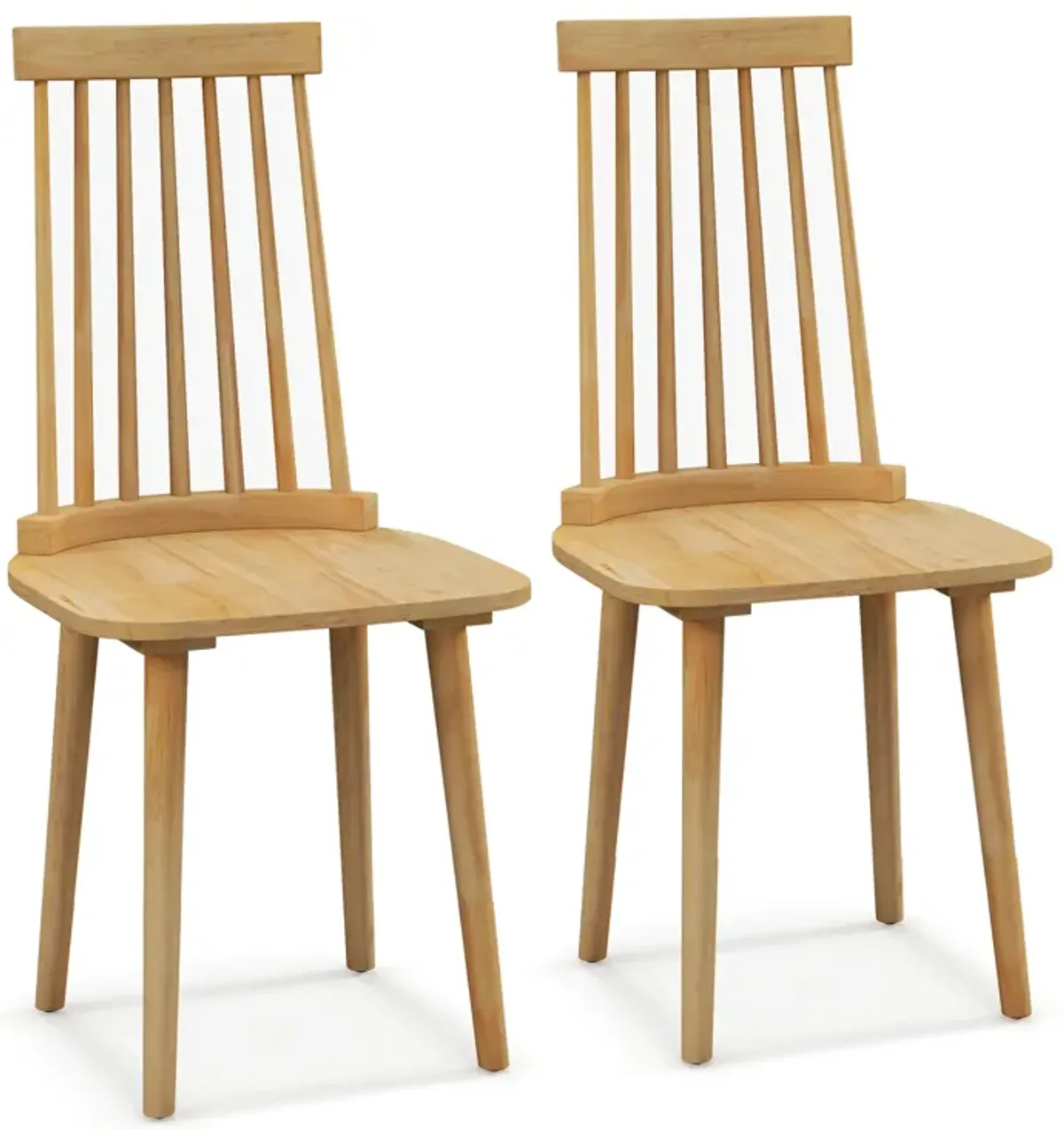 Windsor Dining Chairs Set of 2 with High Spindle Back and Natural Rubber Wood Legs