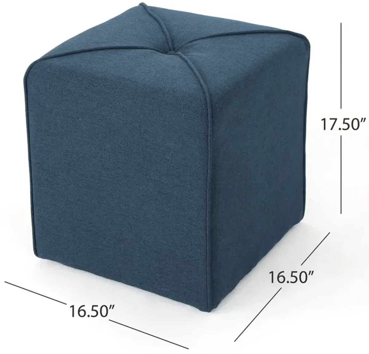 Liasa Ottoman, Navy Blue Fabric, Cube Shaped Plush Cushion, 17 Inch -Benzara