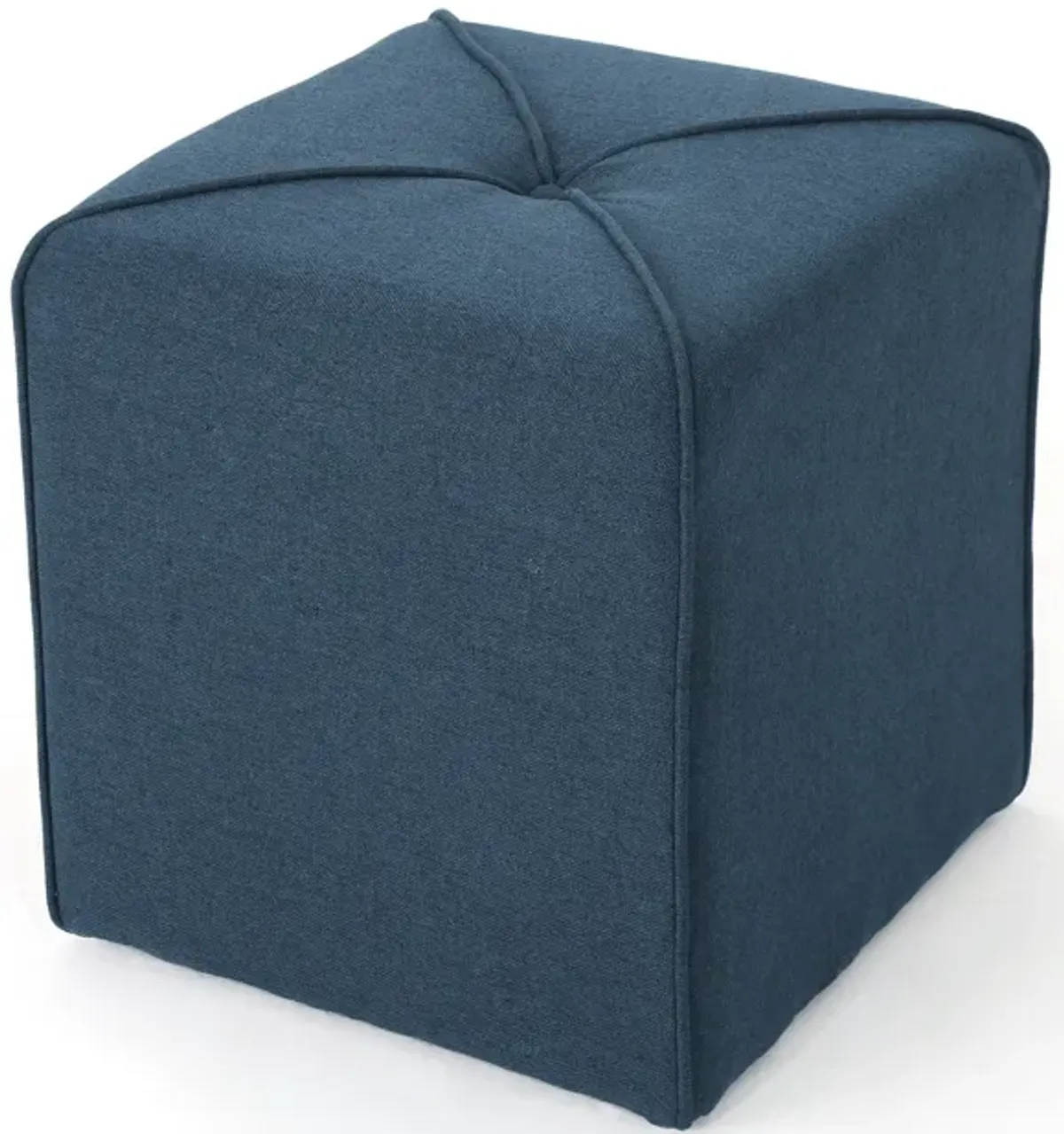 Liasa Ottoman, Navy Blue Fabric, Cube Shaped Plush Cushion, 17 Inch -Benzara