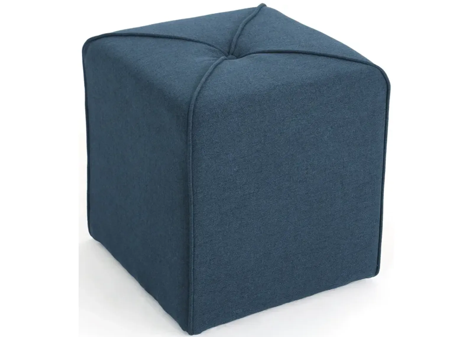 Liasa Ottoman, Navy Blue Fabric, Cube Shaped Plush Cushion, 17 Inch -Benzara