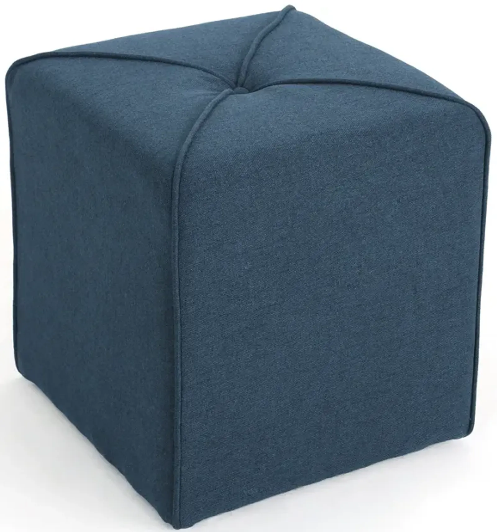 Liasa Ottoman, Navy Blue Fabric, Cube Shaped Plush Cushion, 17 Inch -Benzara