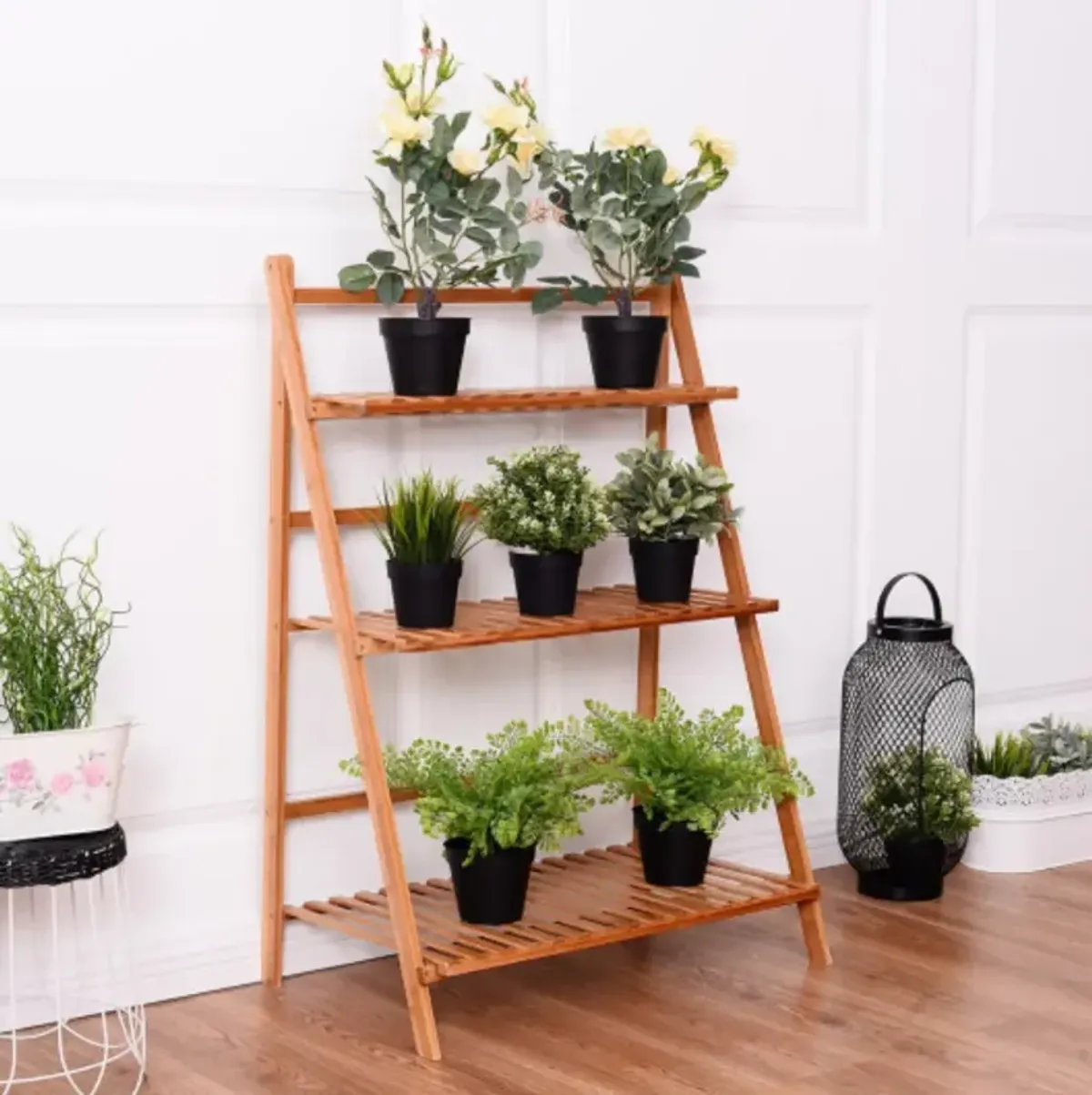 3 Tiers Outdoor Stand Bamboo Flower Pot Shelf