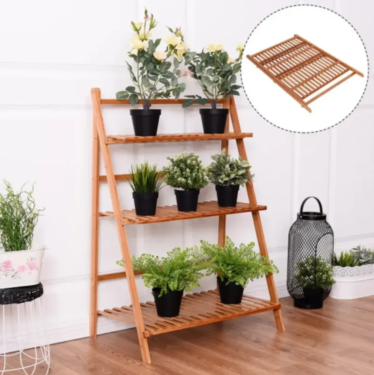 3 Tiers Outdoor Stand Bamboo Flower Pot Shelf