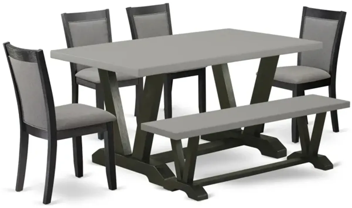 East West Furniture V696MZ650-6 6Pc Dining Set - Rectangular Table , 4 Parson Chairs and a Bench - Multi-Color Color