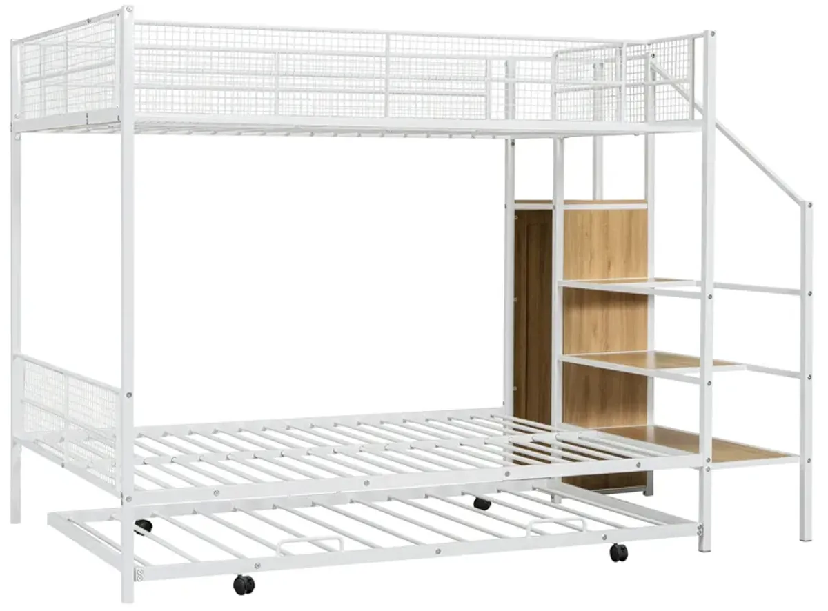 Merax Metal Bunk Bed with Trundle and Wardrobe