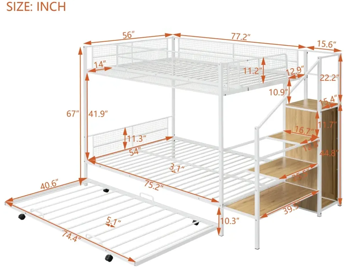 Merax Metal Bunk Bed with Trundle and Wardrobe