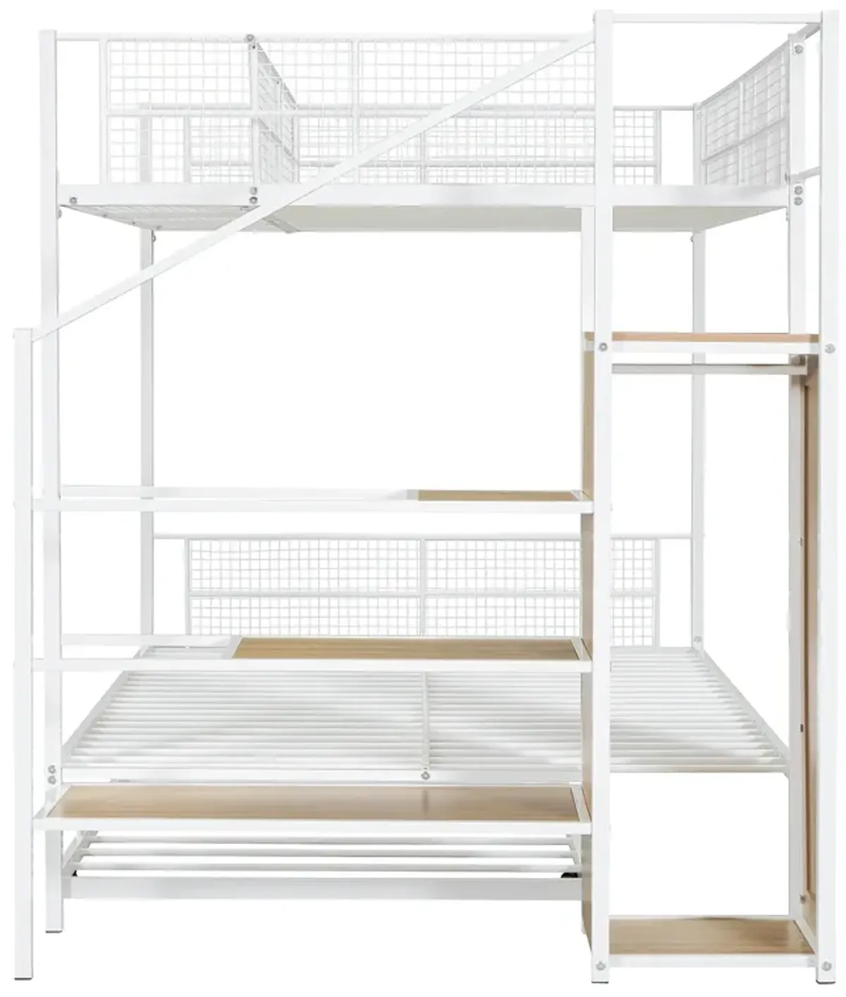 Merax Metal Bunk Bed with Trundle and Wardrobe