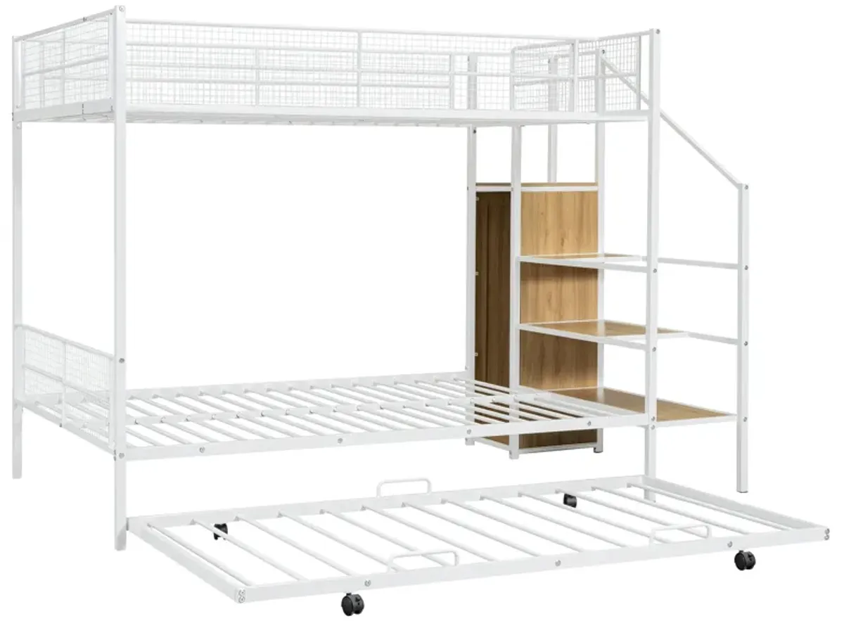 Merax Metal Bunk Bed with Trundle and Wardrobe