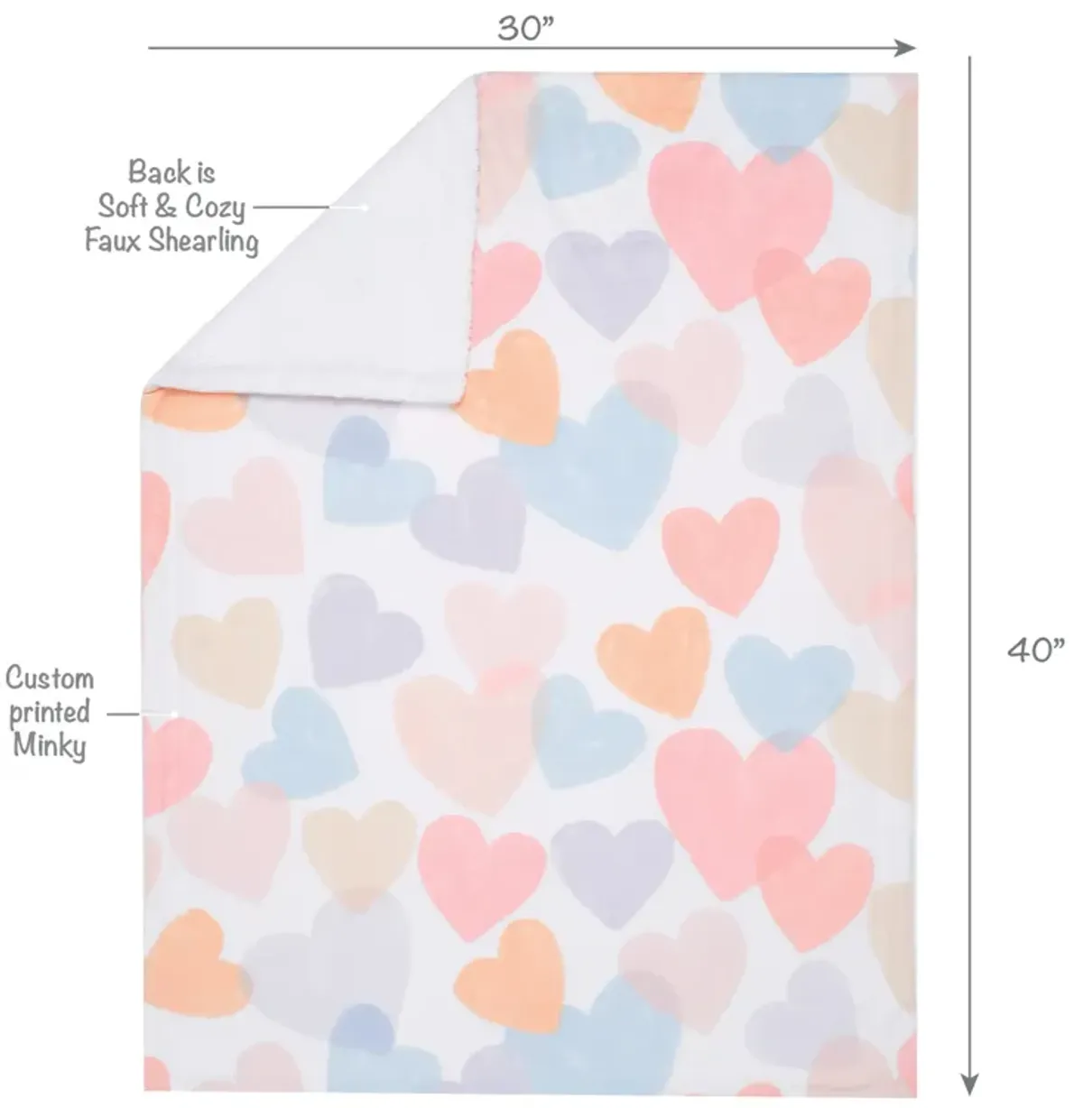 Bedtime Originals Rainbow Hearts White/Pink/Purple Soft Fleece Baby Blanket