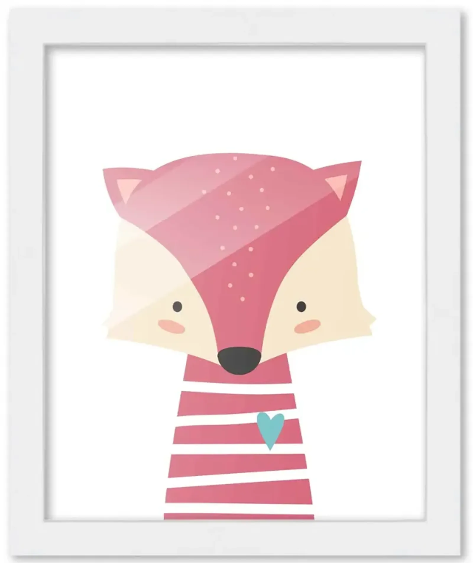 8x10 Framed Nursery Wall Adventure Girl Fox Poster in White Wood Frame For Kid Bedroom or Playroom