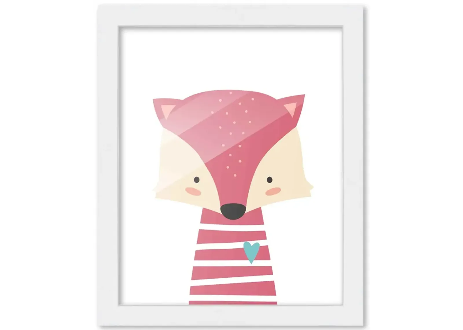 8x10 Framed Nursery Wall Adventure Girl Fox Poster in White Wood Frame For Kid Bedroom or Playroom