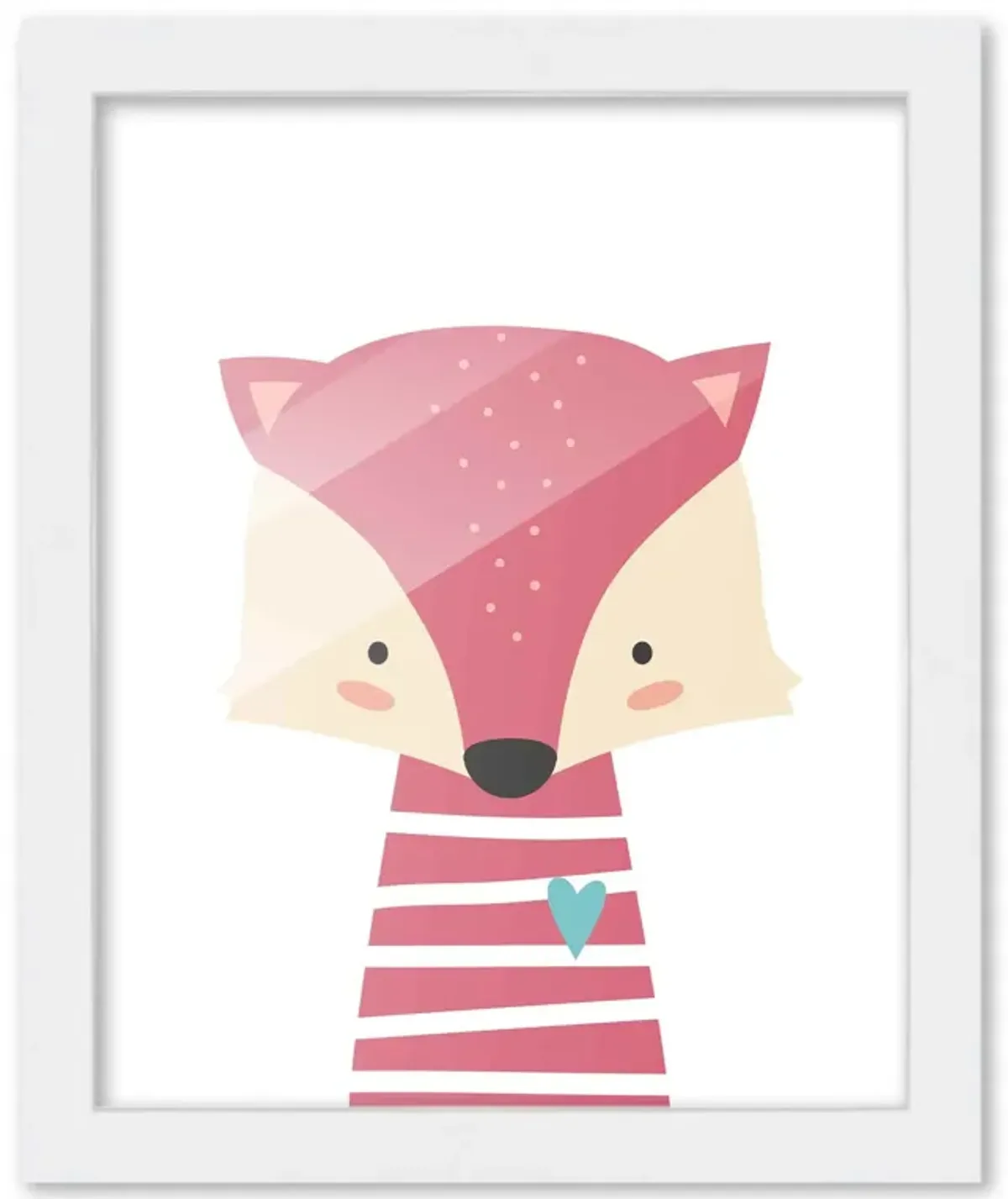 8x10 Framed Nursery Wall Adventure Girl Fox Poster in White Wood Frame For Kid Bedroom or Playroom