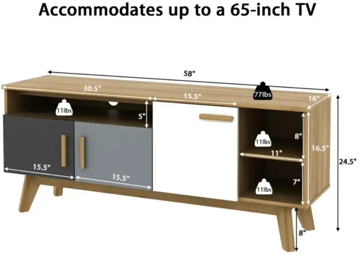 Hivvago 65 Inch TV Stand with 3 Storage Cabinets and 3 Open Shelves for Living Room