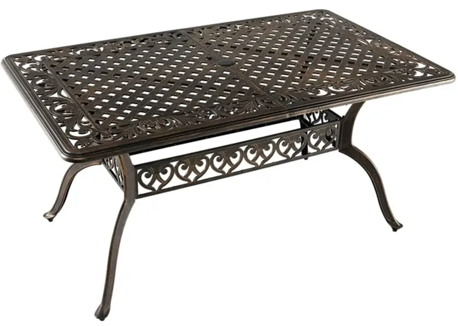 59 Inch Aluminum Patio Dining Table with Umbrella Hole fot 6 Persons-Bronze