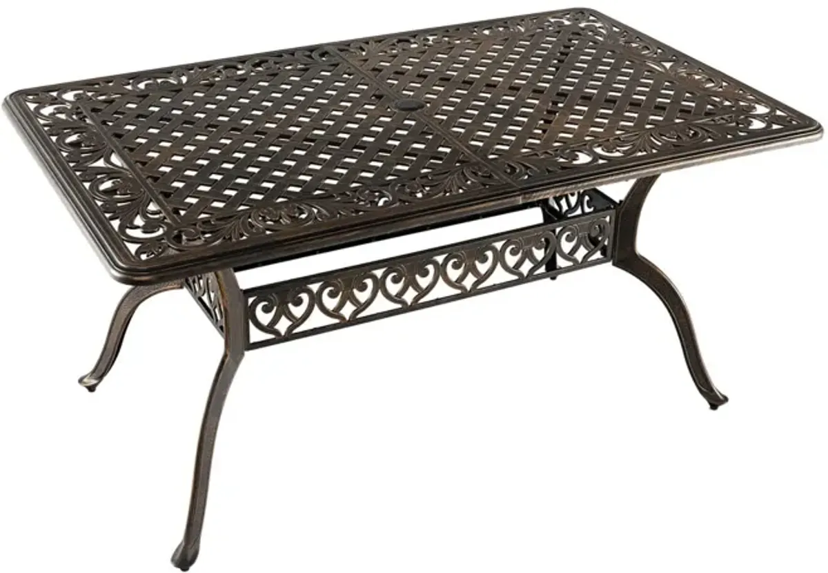 59 Inch Aluminum Patio Dining Table with Umbrella Hole fot 6 Persons-Bronze