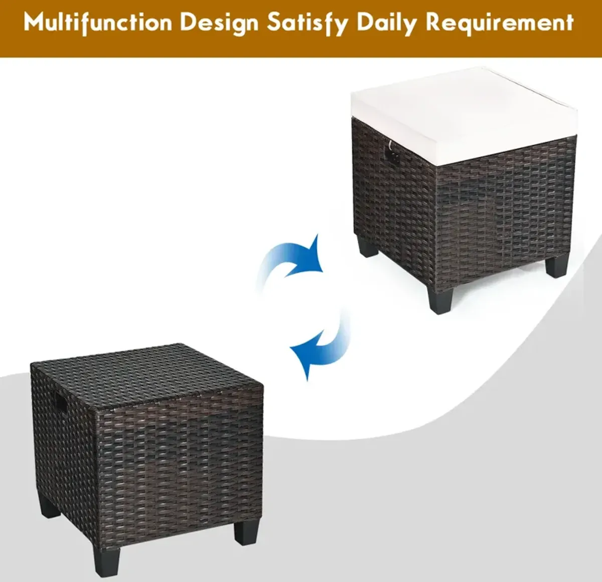 2 Pieces Patio Rattan Ottoman Set with Removable Cushions