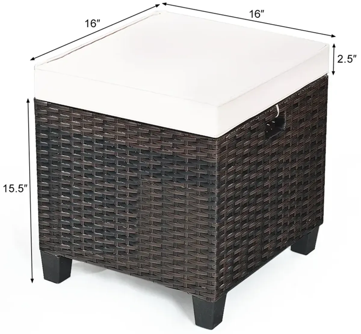 2 Pieces Patio Rattan Ottoman Set with Removable Cushions