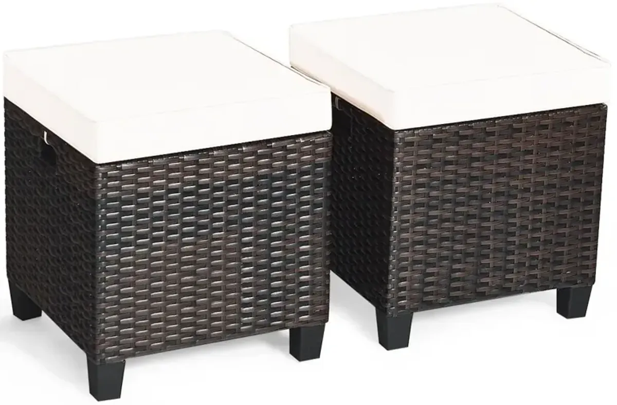 2 Pieces Patio Rattan Ottoman Set with Removable Cushions