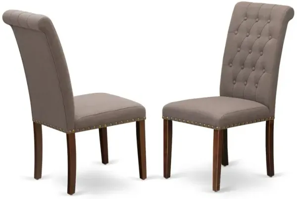 East West Furniture BRP3T18 Bremond Dining Chairs - Dark Coffee Color Linen Fabric, Wooden Mahogany Finish Legs Modern Dining Room Chairs - Set of 2 - Set of 2