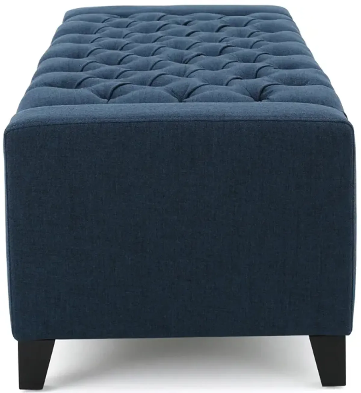 Storage Ottoman Bench, 51 Inch, Deep Button Tufted Dark Blue Fabric - Benzara