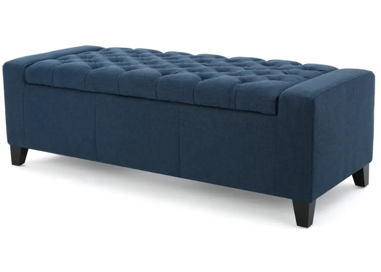 Storage Ottoman Bench, 51 Inch, Deep Button Tufted Dark Blue Fabric - Benzara