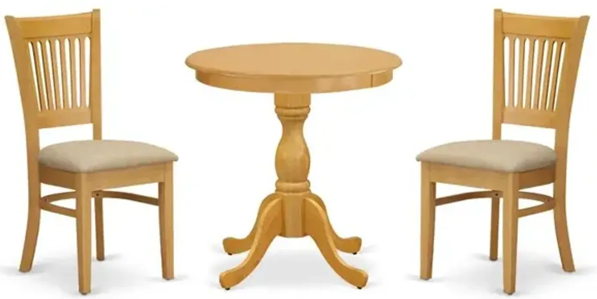 East West Furniture - ESVA3-OAK-C - 3-Pc Modern Dining Room Table Set - 2 Dining Room Chairs and 1 Kitchen Dining Table (Oak Finish)