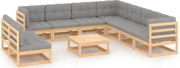 vidaXL 10 Piece Garden Lounge Set with Cushions Solid Pinewood
