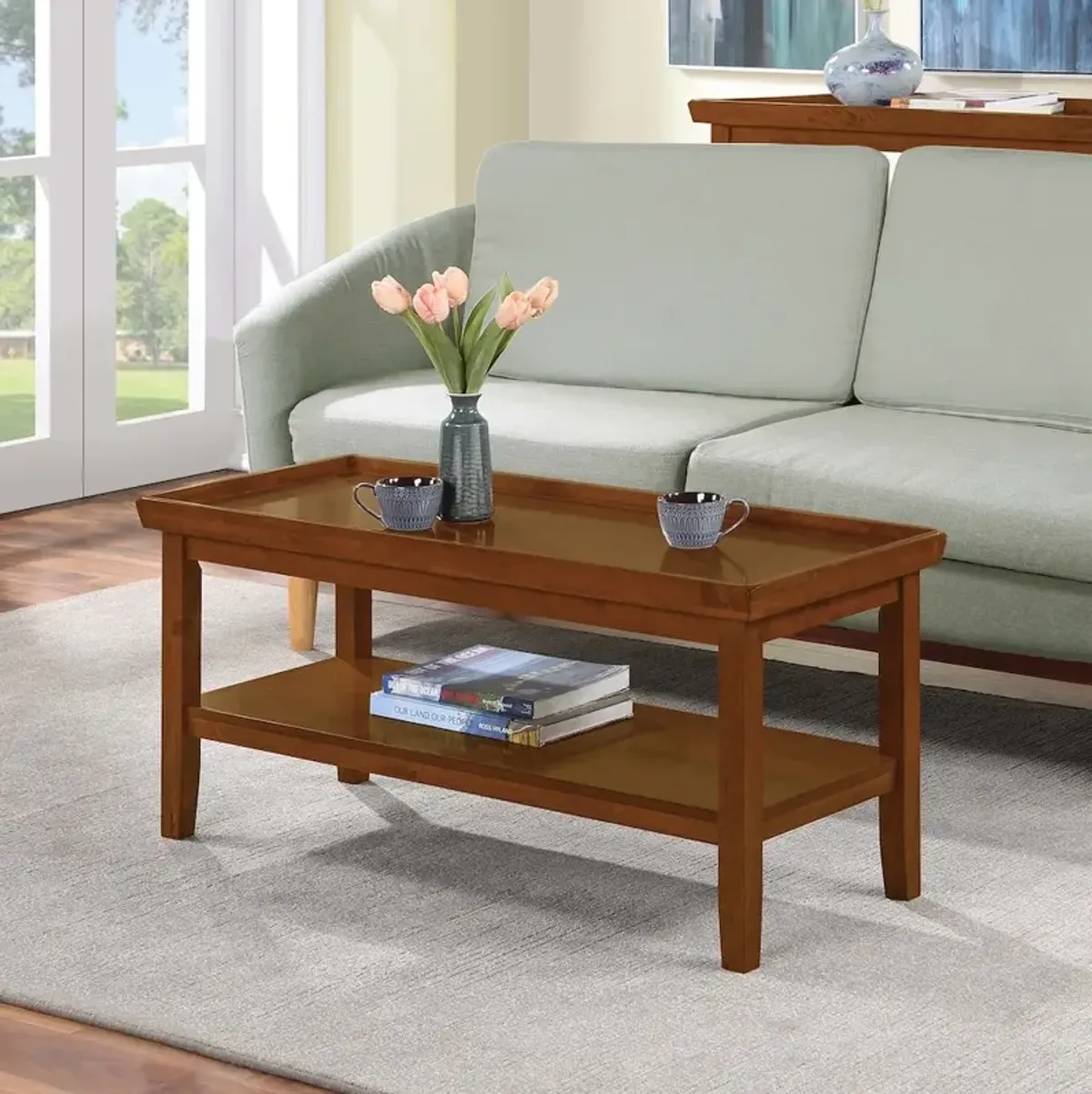 Convenience Concepts Ledgewood Coffee Table with Shelf, Cherry