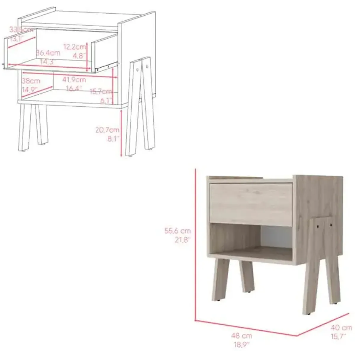 Nightstand Ferku, Bedroom, Light Gray