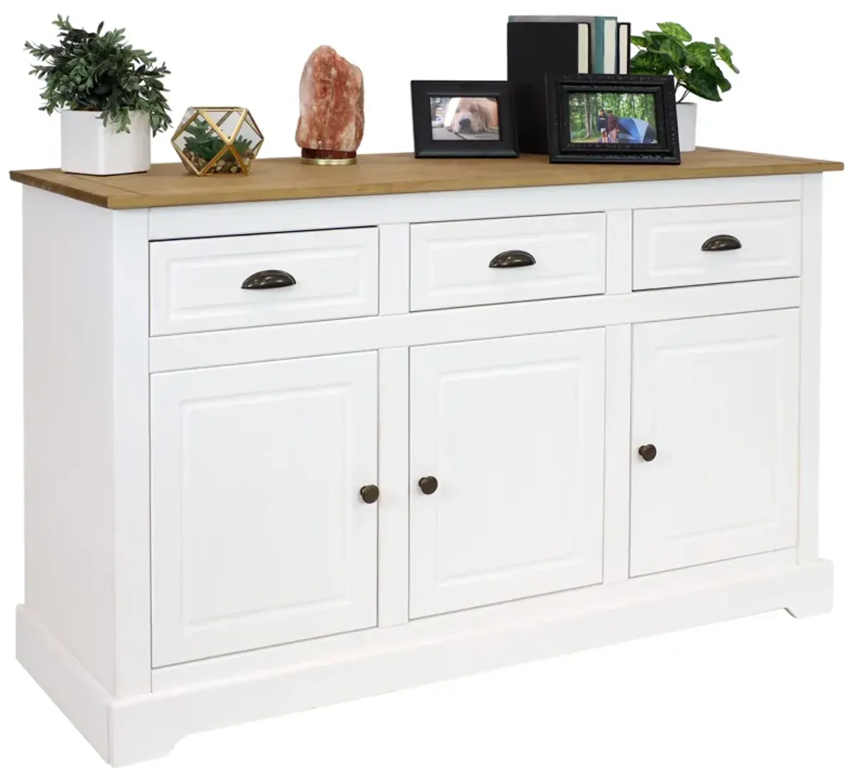 Sunnydaze Solid Pine Sideboard with 3 Drawers and 3 Doors - White - 32 in