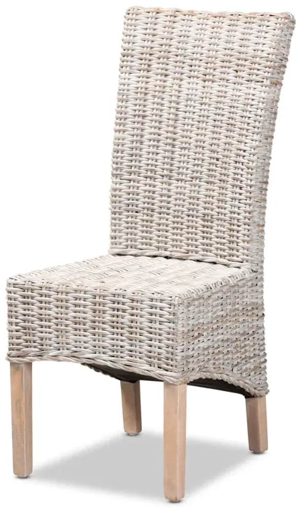 Baxton Studio Trianna Rustic Transitional Whitewashed Rattan and Natural Brown Finished Wood Dining Chair