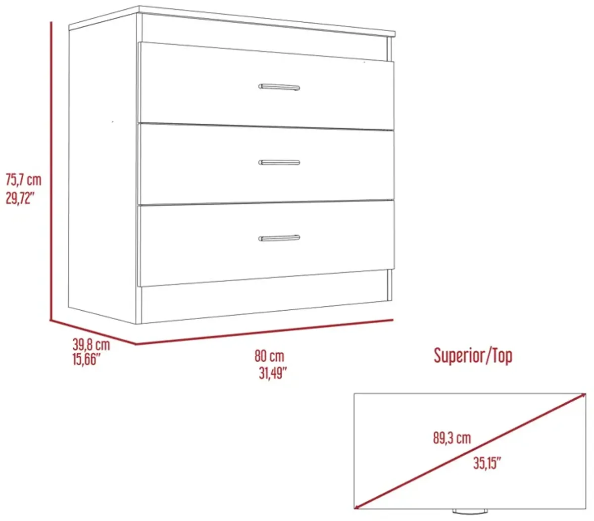 Bethage 3-Drawer Dresser White