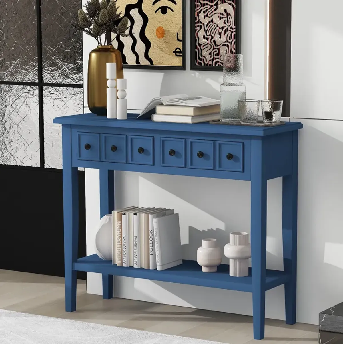 Merax Rustic Console Table with Drawers and Open Shelf