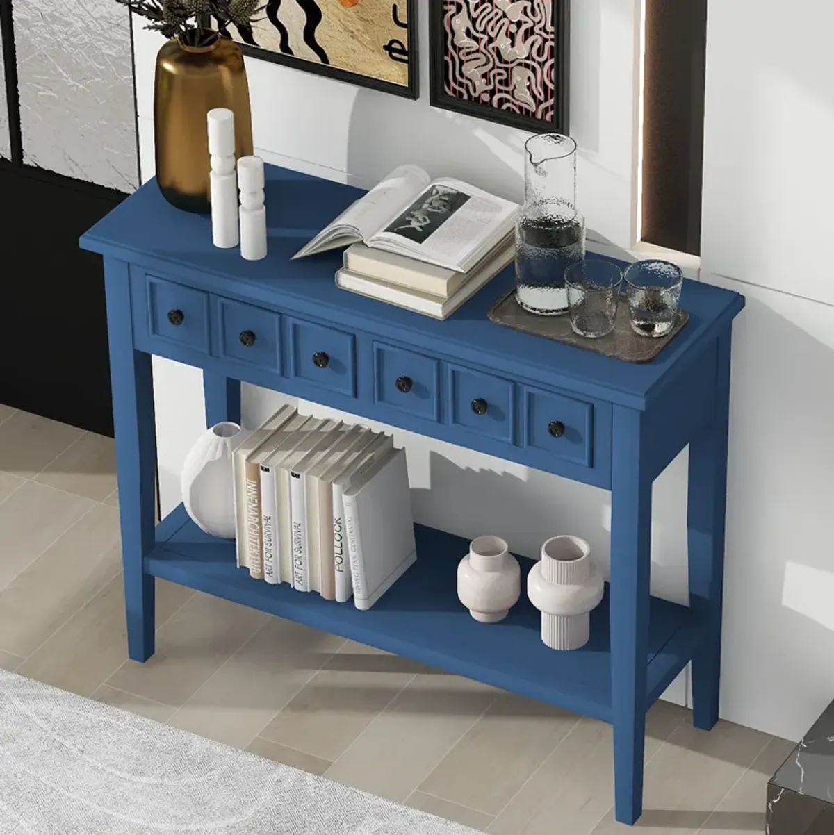 Merax Rustic Console Table with Drawers and Open Shelf