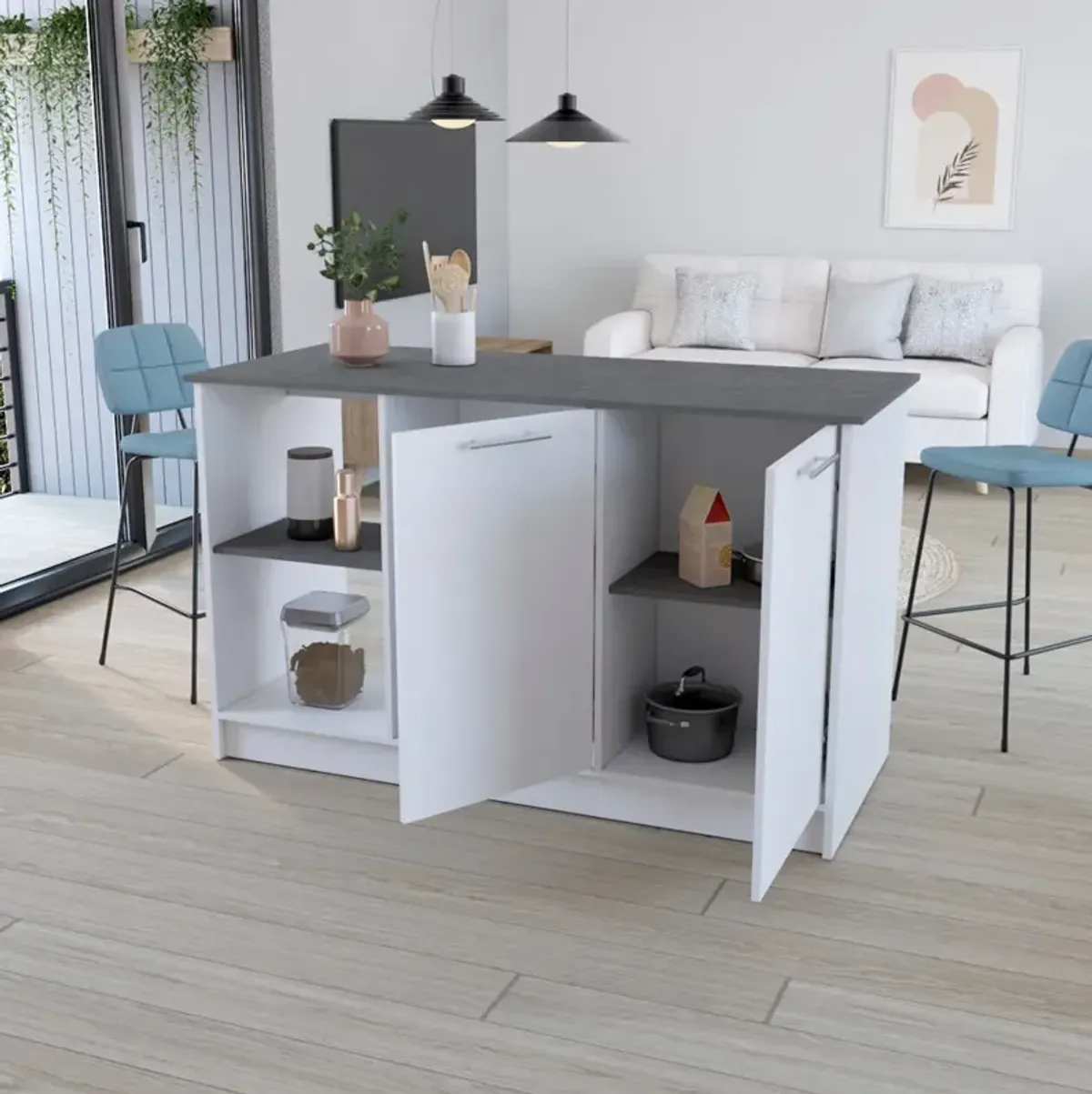 Kitchen Island Padua, Kitchen, White / Onyx