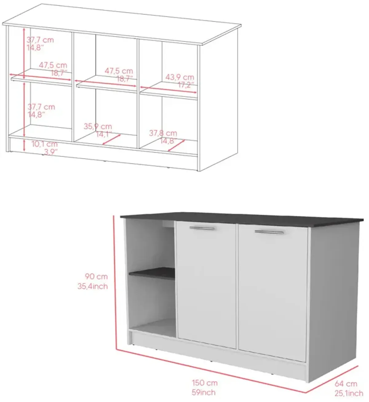 Kitchen Island Padua, Kitchen, White / Onyx