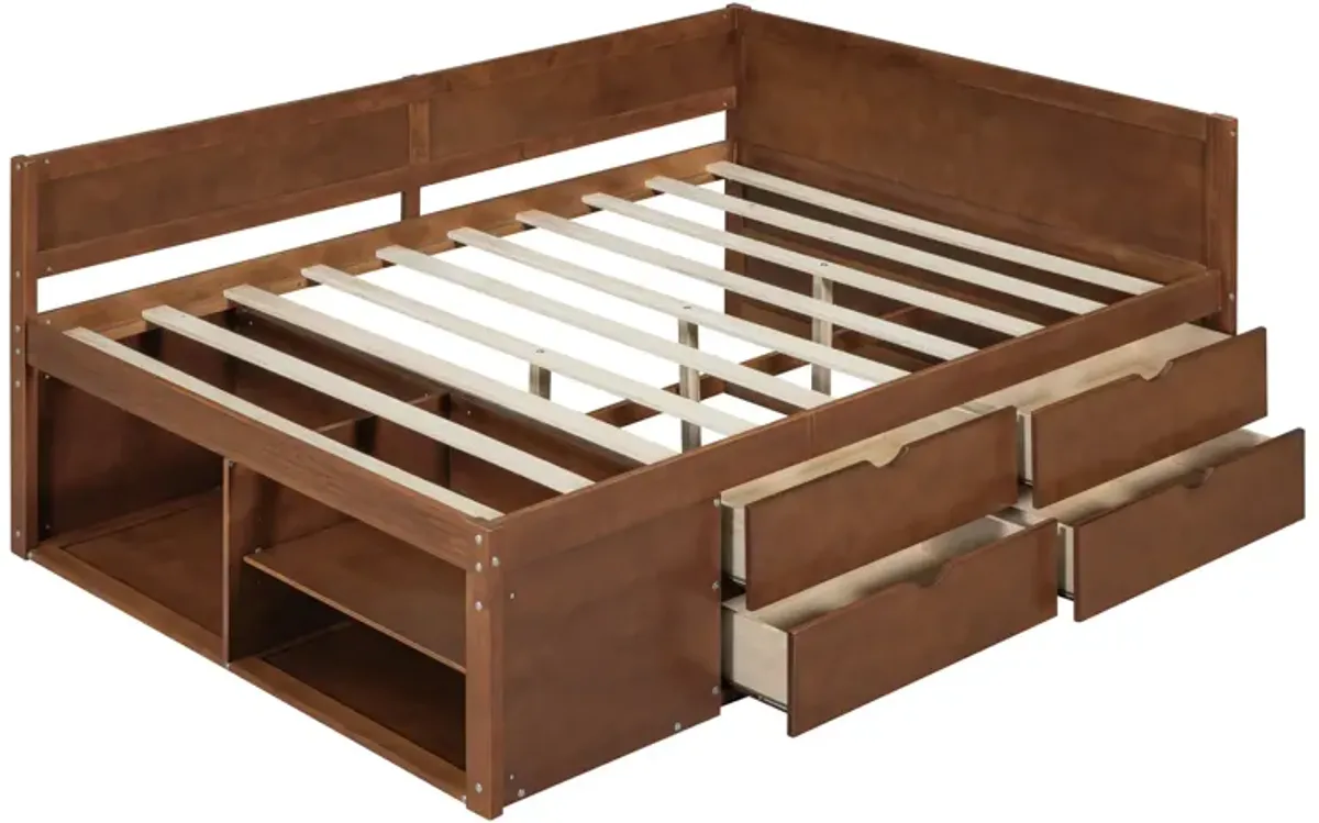 Whisen Elegant Design Full Size Daybed with Drawers and Shelves